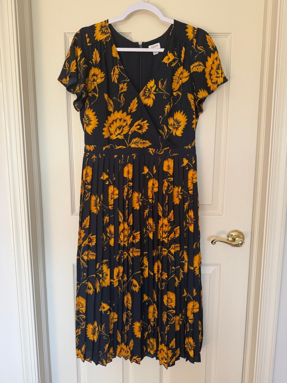 J. Crew Factory Black Midi Dress with Mustard Floral Print